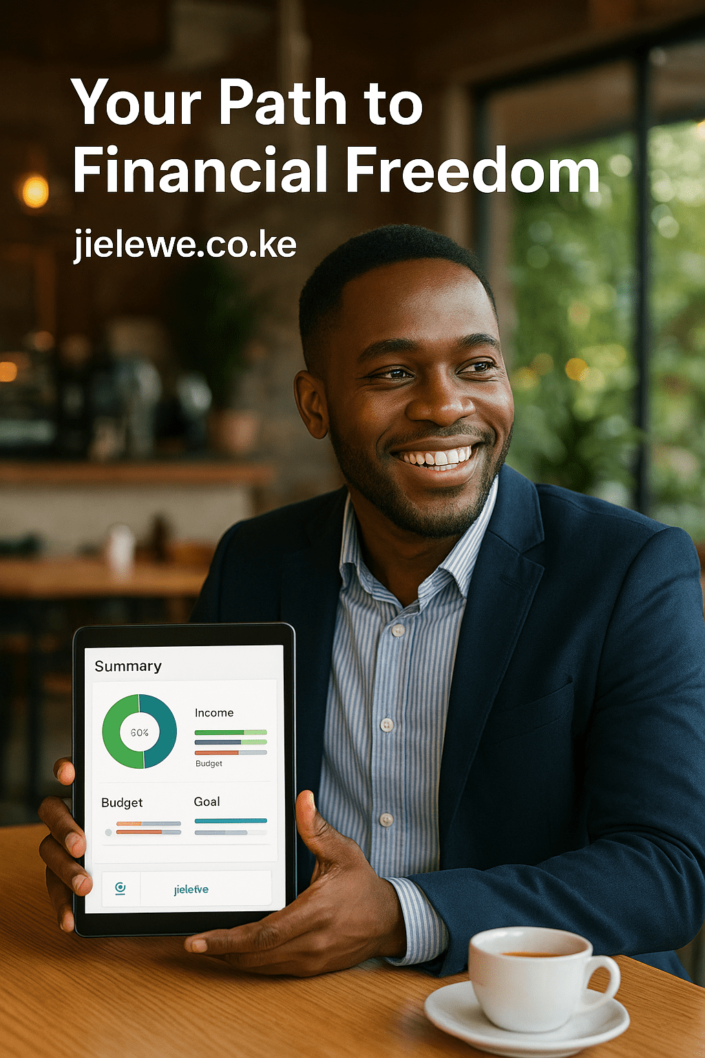 Kenyan using smartphones to track expenses and savings with budgeting apps like Jielewe