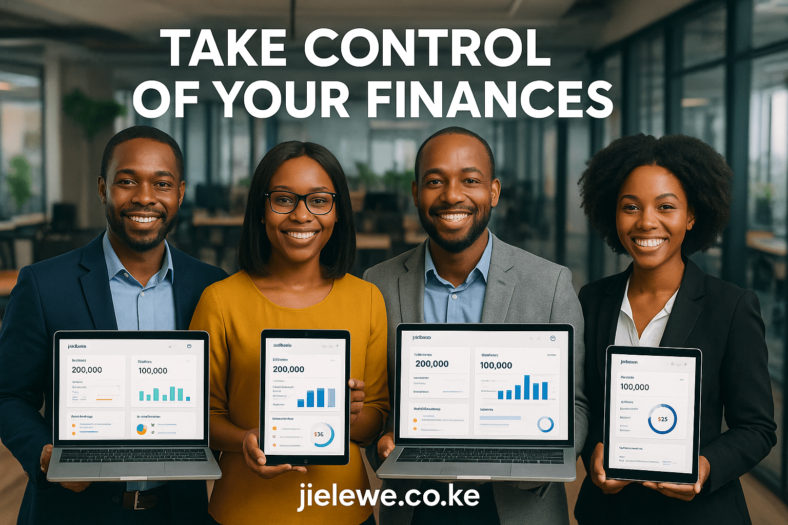 Kenyan young professional using Jielewe app to create a personalized budget and track expenses on M-Pesa