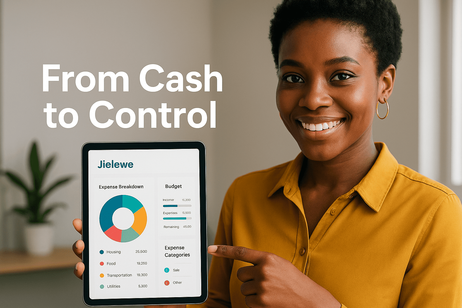 A student using the Jielewe expense tracking app on a smartphone to manage daily spending and build financial discipline in Kenya