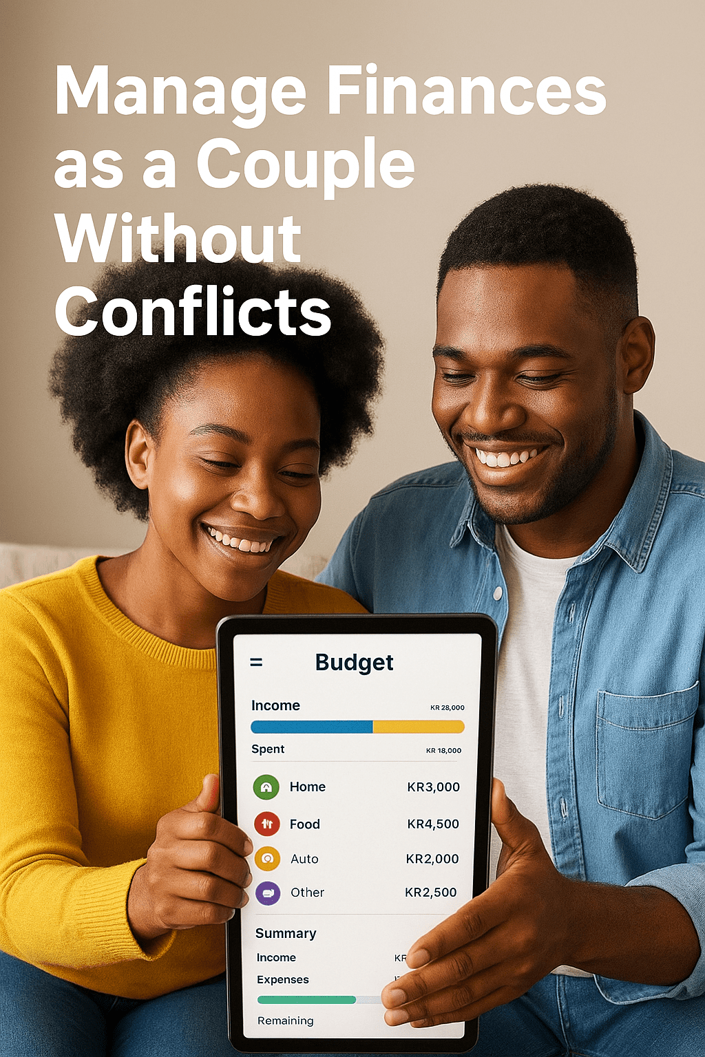 A couple using the Jielewe expense tracking app on their phones to manage finances and build financial trust in Kenya