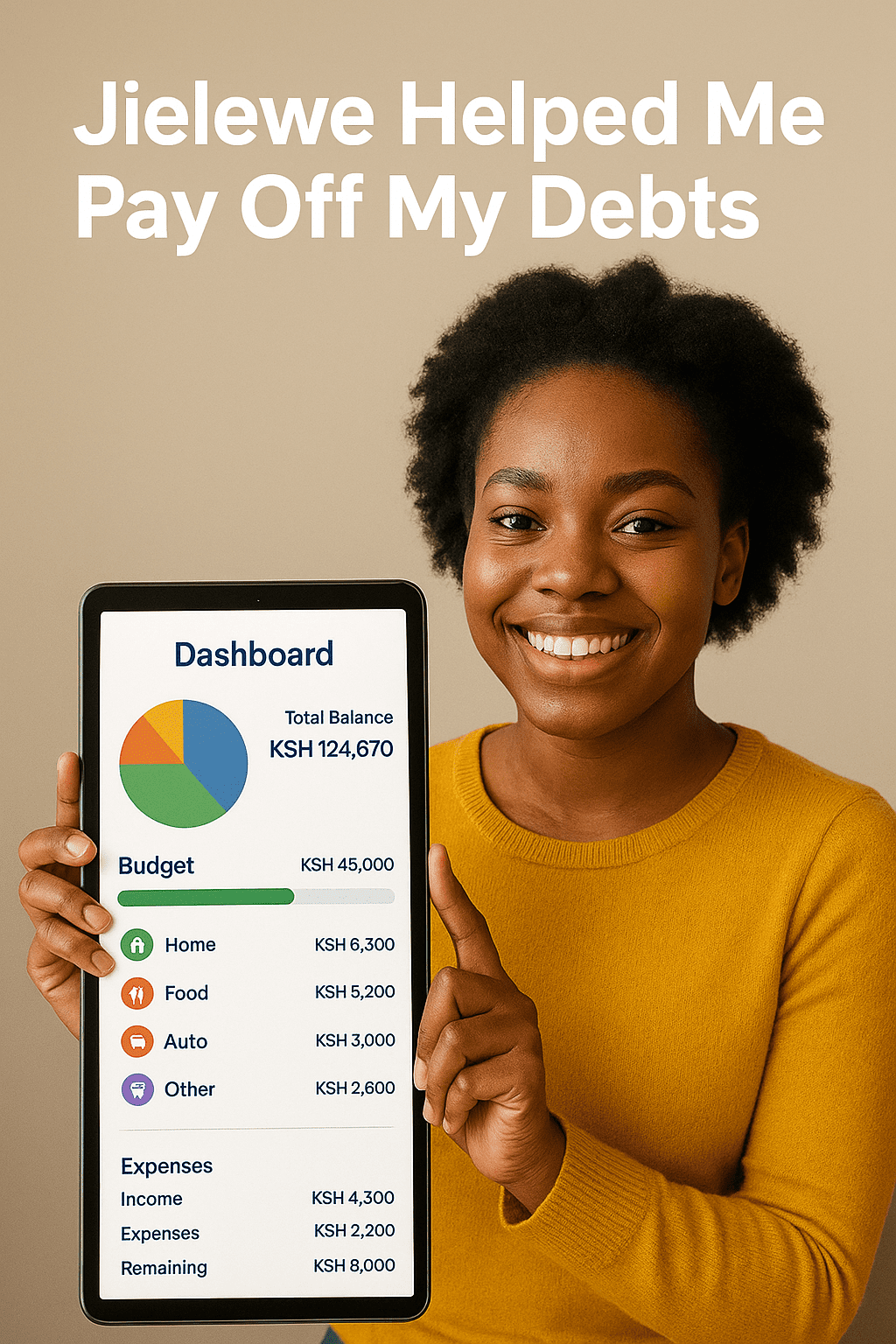Kenyan user celebrating financial freedom after using Jielewe app to pay off debts in six months